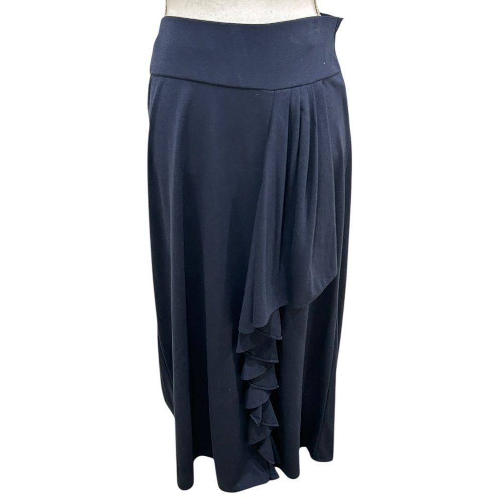 Chaps Navy Cascade Ruffle Midi Skirt pull on size medium